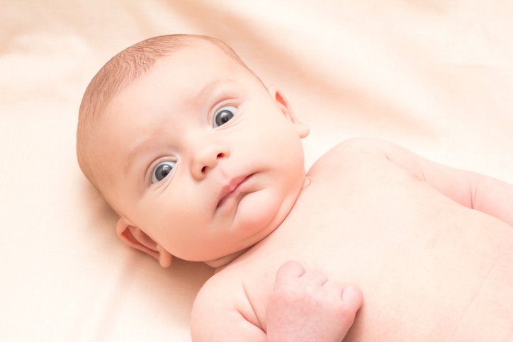 frightened child 2 months. Close up.